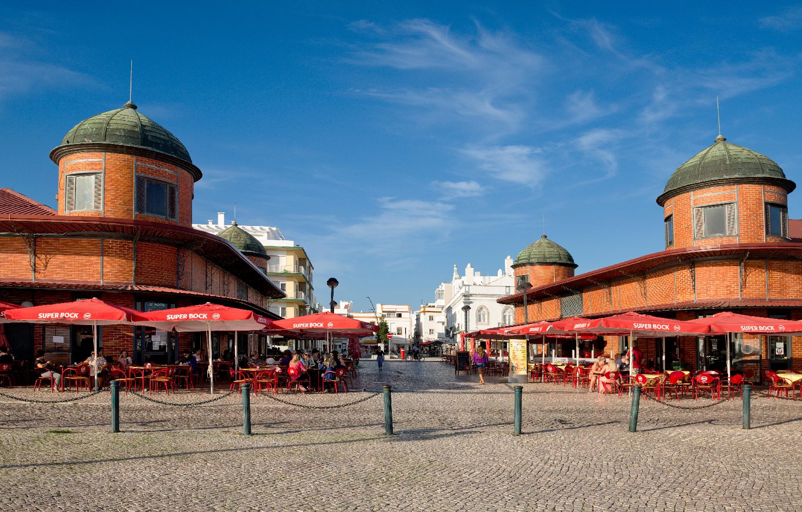 Olhao, the old market buildings and cafes. Image shot 2015.